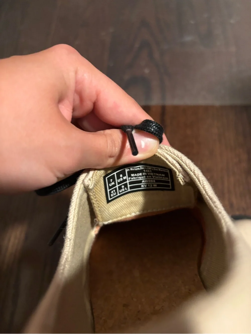 Dr. Martens Beige Canvas 3-Eye Lace Shoes with Black Laces